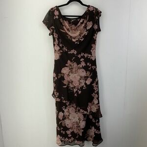 Whimsigoth Fairy Y2K Brown Pink Floral Beaded Cowl Neck Maxi Dress Womens Medium